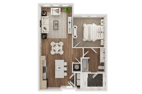 Floor plan for 1 bed, 1 bath, 747 sqft